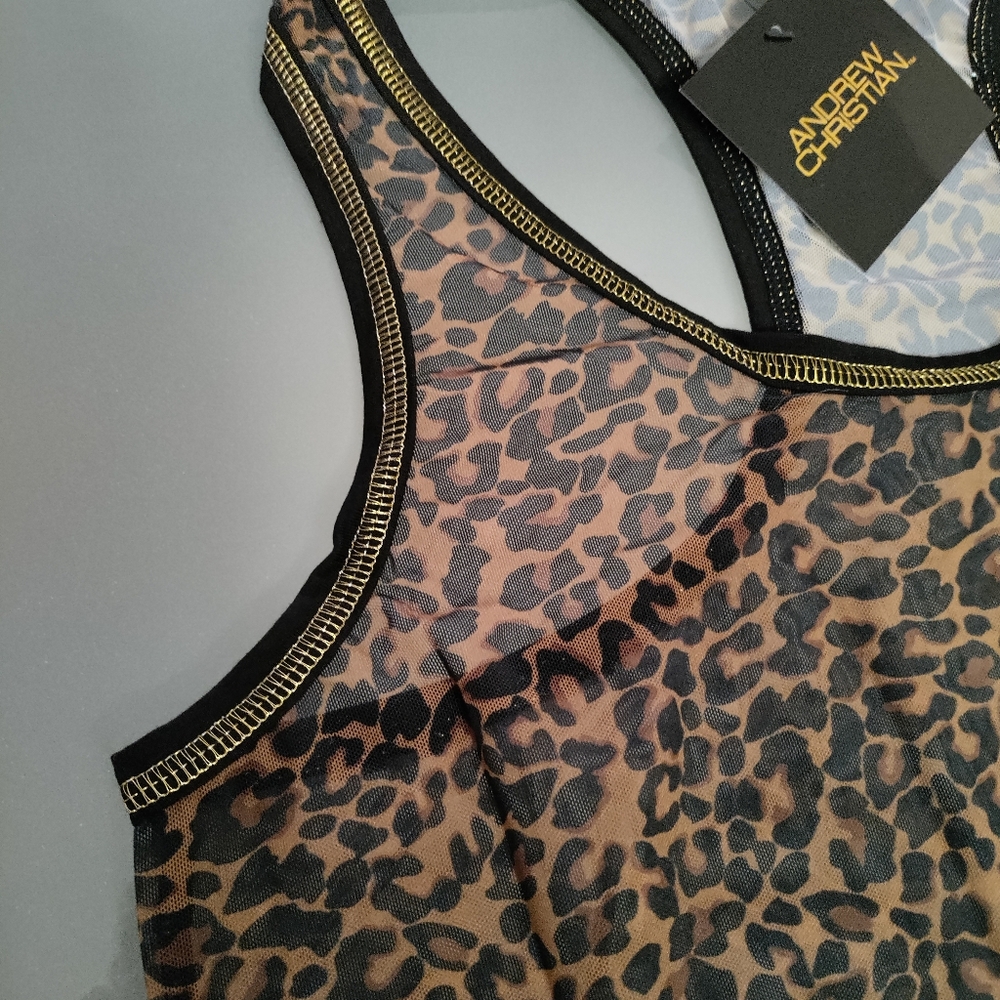Andrew Christian leopard sheer tank M NWT - Picture 8 of 10